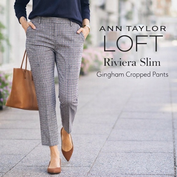 LOFT Pants - LOFT The Riviera Slim Pants Women Sz 12 Plaid Check Stretch Office Casual Preppy